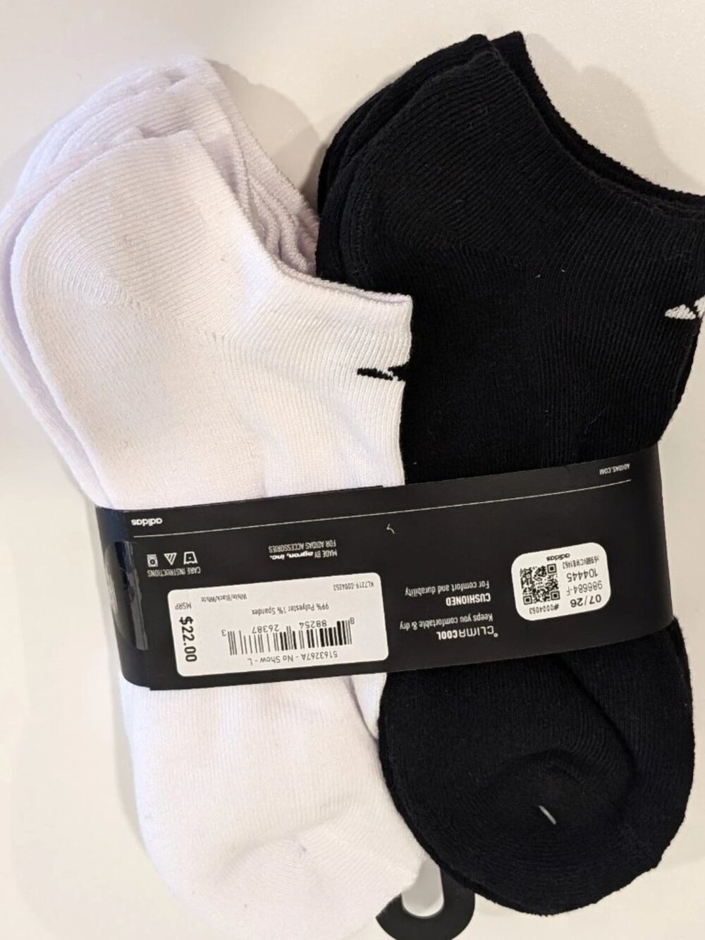 Adidas Climacool Cushioned No Show Athletic Socks 6 Pack White Black Large NWT